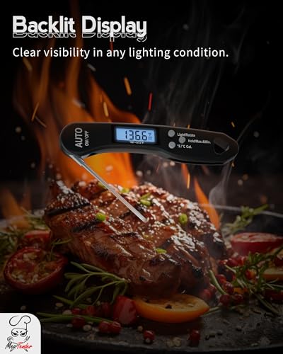 5 PCs Fast 1.2s Instant Read Meat Thermometer for Grilling & Smoking, ±1°F Accuracy with Calibration, Reversible Backlit LCD for Left/Right Hand, Magnetic Digital Food Thermometer for BBQ, Candy, Oil