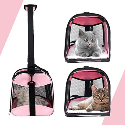 Cat Carrying Case - Pet Carrier Airline Approved, Protable and Breathable Pet Travel Carrier Removable Fleece Pad, Collapsible Cat Carrier Dog Carrier for Medium Cats Small Cats Dogs (Medium, Pink) - color: pink, size: 17.0"L x 11.0"W x 11.0"H