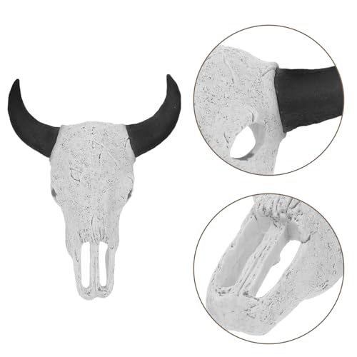 Large Resin Skull Reptile Habitat Hideout Black Horns, Aquarium Terrarium Cave Shelter for Lizards, Snakes, Geckos, Betta Fish, and Shrimp Tank Decorations