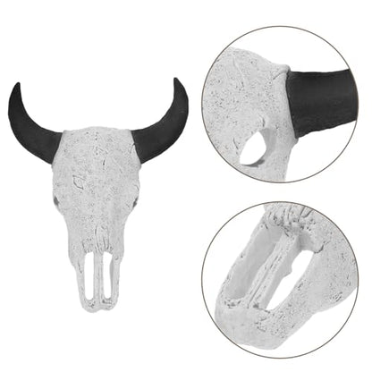 Large Resin Skull Reptile Habitat Hideout Black Horns, Aquarium Terrarium Cave Shelter for Lizards, Snakes, Geckos, Betta Fish, and Shrimp Tank Decorations