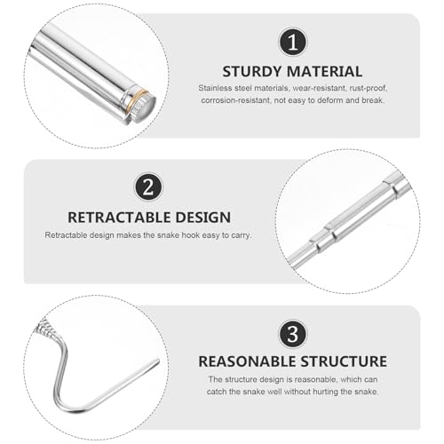 SUPVOX Retractable Stainless Steel Snake Hook Snake Grabber Tool for Safe Reptile Handling and Catching in Outdoor and Pet Care Use