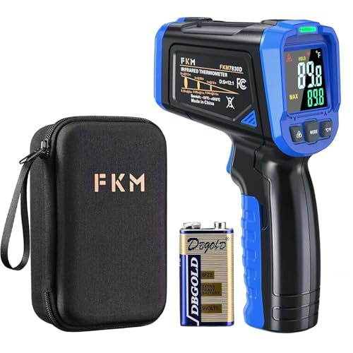 FKM Laser Thermometer Gun -58°F~1112°F(-50°C~600°C),Non Contact Infrared Thermometer Gun for Industrial,Engine,HVAC,Kitchen Cooking,Digital Temperature Gun Adjustable Emissivity,Not for Human - color: Blue