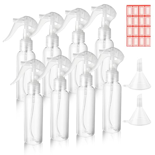 Molain 8Pcs Small Spray Bottles, No Leak And Clog Mister Spray Bottle, 3.5oz/100ml Empty Refillable Containers Reusable Liquid Container for Essential Oils Water Squirt - color: Transparent