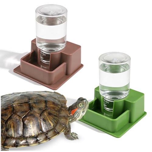 2 Pieces 1 Oz Reptile Water Dispenser with Bottle, Prevent Drowning Reptile Automatic Water Feeder, Gecko Feeder Drinker for Terrarium Tank Turtle Lizards (Green & Brown)