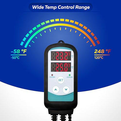Digital Temperature Controller,Dual Digital Temperature Controlled Outlet,Thermostat Plug,Greenhouse Heater with Thermostat,110-240V 1500W ,Thermostat with Dual LED Display