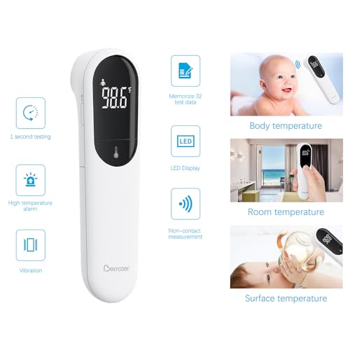 Berrcom Dual Probe Forehead Thermometer - No Touch Digital Thermometer for Adults, Kids, Babies with LED Display, Fever Alarm & Fast Reading - color: black