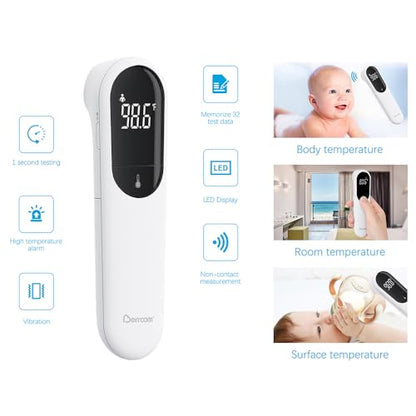 Berrcom Dual Probe Forehead Thermometer - No Touch Digital Thermometer for Adults, Kids, Babies with LED Display, Fever Alarm & Fast Reading - color: black