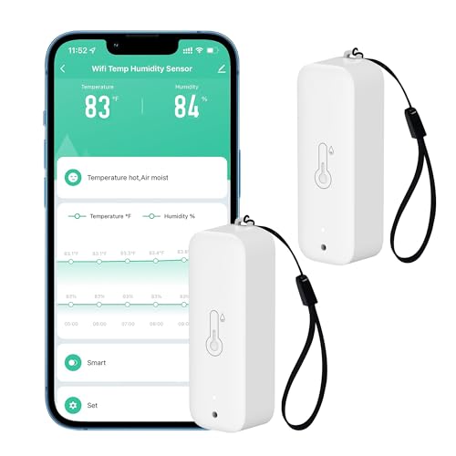 WiFi Thermometer Hygrometer: Smart Temperature Humidity Sensor with App Notification Alert, Data Storage Export, Calibrated Indoor Temperature Monitor, for Room Greenhouse Wine Cellar (2-Pack White) - color: White-2P