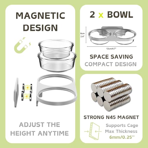 Magnetic Reptile Feeding Ledge with 2 Pack Plastic Bowls Food Feeder Water Dish for Crested Gecko Dwarf Hamster(Gray, Magnetic-Mounted) - color: Gray(Pack of 1）