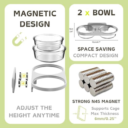Magnetic Reptile Feeding Ledge with 2 Pack Plastic Bowls Food Feeder Water Dish for Crested Gecko Dwarf Hamster(Gray, Magnetic-Mounted) - color: Gray(Pack of 1）