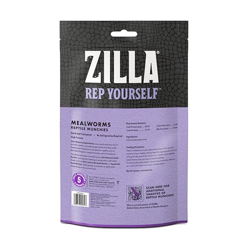 Zilla Reptile Munchies, Mealworms, All-Natural, Dehydrated Mealworms, Ideal for Bearded Dragons, Leopard Geckos, Chameleons and other lizards, Resealable Bag
