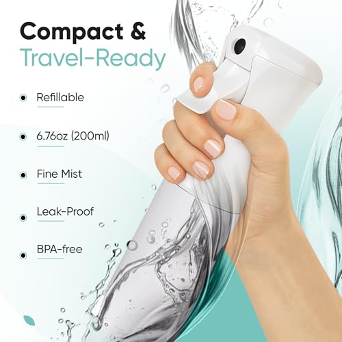 Aquableu Spray Bottle for Hair – Continuous Mist Spray Bottle for Hair Care, Styling, Cleaning, Plants, Pets & Essential Oils (White, 6.76oz/200ml) - color: White