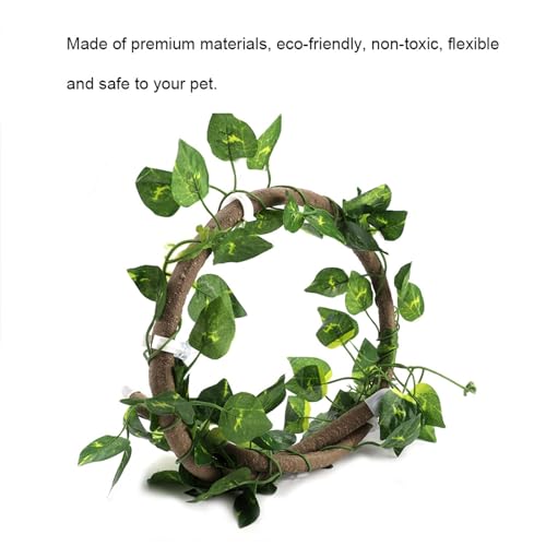 Reptile Climbing Vine Bendable with Suction Cups, a Flexible Terrarium Decor and Artificial Rattan Reptile Vine for Chameleon and Gecko Habitats (Rattan + Green Radish Leaves) - size: Rattan + green radish leaves