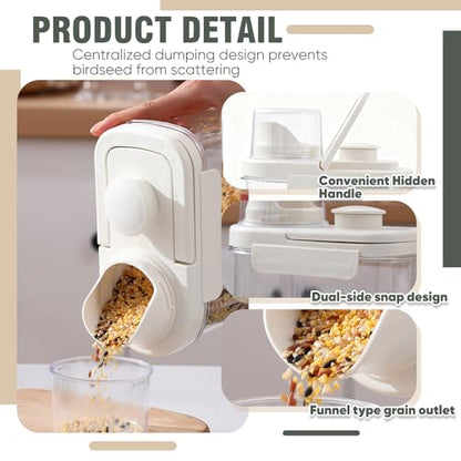 Maxdot 2 Pcs Bird Seed Storage Container 1.7 Qt/1.6 L with Tight Lids Airtight Cup Pet Food Storage Measuring Containers Lids with Pouring Spouts for Macaws African Grey Cockatoos(Beige) - color: Beige