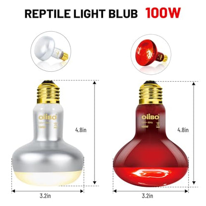 Reptile Dual Lamp Fixture Heat Lamp Bulb Combo Pack,100W UVA Daylight Reptile Heat Lamp and 100W Infrared Reptiles Heat Blub Basking Spot