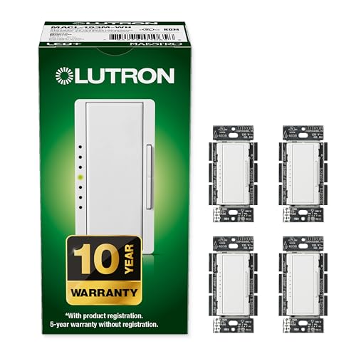 Lutron Maestro Dimmer Switch LED+, For Dimmable LED, Halogen and Incandescent Bulbs, 150W, Single-Pole or Multi-Location, MACL-153M-WH-4, White, 4-Pack - color: White, size: 4 Pack, style: Dimmer