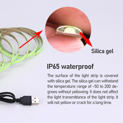 DC 5V USB COB Green LED Strip Light Dimmable IP65 Waterproof USB Powered 6.6ft/2M 640LEDs with Dimmer High Brightness Flexible LED Tape Lights - color: Green