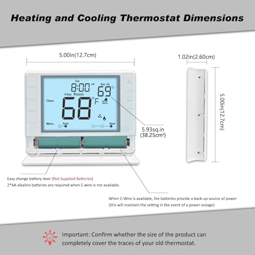 Super Programmable Thermostat for Home，2 Heat/1 Cool Heat Pump Or 1 Heat/1 Cool Conventional Systems, White Backlight - color: White
