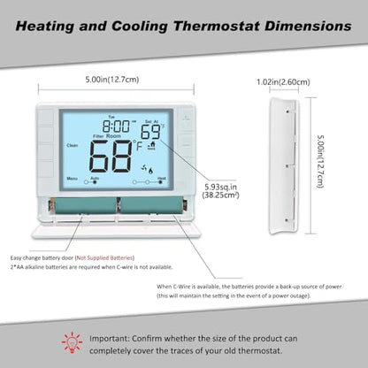 Super Programmable Thermostat for Home，2 Heat/1 Cool Heat Pump Or 1 Heat/1 Cool Conventional Systems, White Backlight - color: White