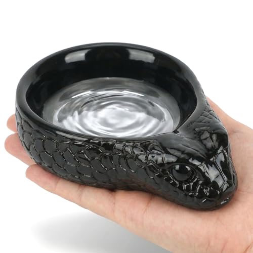 Resin Reptile Water Dish for Gecko, Snake, Tortoise & Lizards（Black） | Heavy Stable Base • Natural Rock Design • Water & Food Use • Easy to Clean - color: black