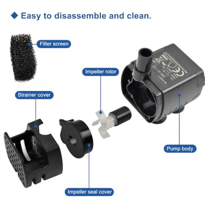 CONQUERALL DC 5V USB Cat Fountain Replacement Pump 1W 39GPH 2.3ft with 3.3ft Silicone Tube for Dog Drinking Bowl (Black) - color: Usb 5v 1w 150l/H 75cm Head