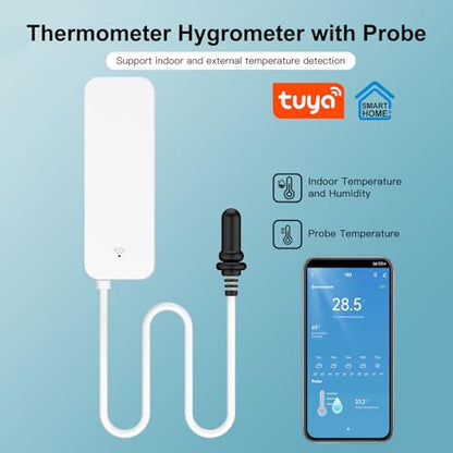 Smart Thermometer Hygrometer: WiFi Temperature Sensor with External Probe, Weather Function Thermometer Humidity Meter for Freezer, Aquarium, App Alert, Compatible with Alexa (Dual Detection 2PCS) - color: Dual detection 2PCS