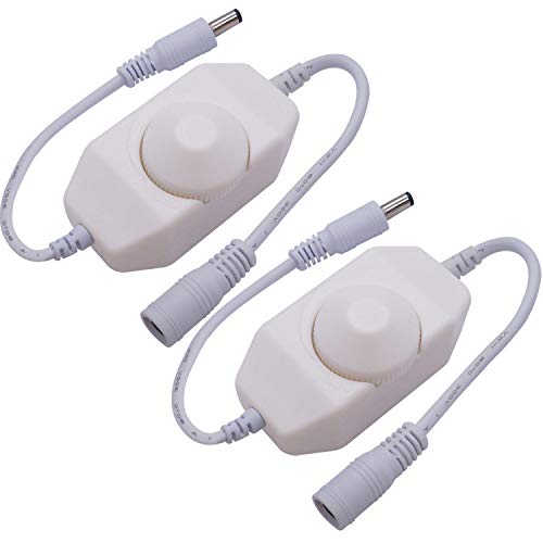 weideer 2Pcs DC12V-24V LED Strip Lights Dimmer Switch PWM Rotary Dimmer Controller Inline Dimmer Switch for LED String Lights Christmas Lights White K-018-W - color: White