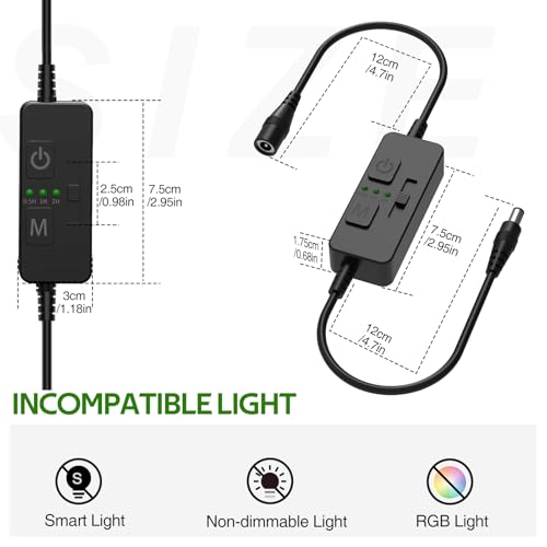 AIBOO Single Color Slider Dimmer with Timer - PWM 1pc DC 5V/12V/24V LED Controller, 36W Max, Slide Brightness Control & Auto-Off for LED Strip Lights, Closet, Counter, Aquarium Lighting (Black) - color: Black