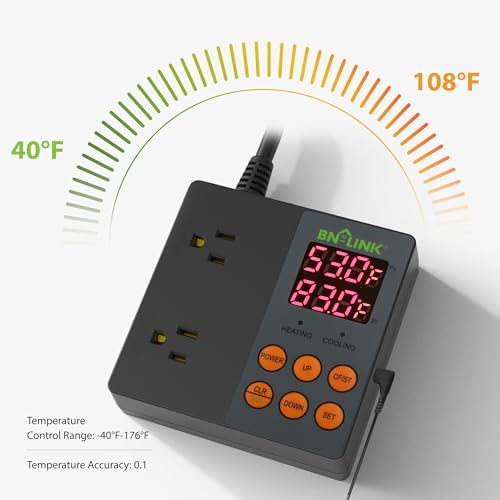 BN-LINK Smart WiFi Digital Temperature Controller Heating Cooling, Works with Alexa and Google Home. For Reptiles Aquarium Carboy Homebrew Breeding Fermenter Seed Germination °C/°F -40-176°F 15A/1875W - style: T9 WIFI