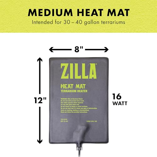 Zilla Heat Mat, Terrarium Heater for Reptiles, Snakes (Ball Pythons, Corn Snakes), Leopard Geckos, Tortoises, Amphibians and Arachnids, Medium, Fits 30-40 Gallon, 16 Watt - size: Medium