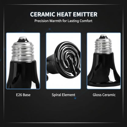 2 Pcs E26 Socket Reptile Heat Lamp, Mini Ceramic Heat Emitter, 75W Safe Heating Bulb, Anti-Scald, No Light Emitted Infrared Brooder Coop Heater for Turtle, Chicken, Lizard