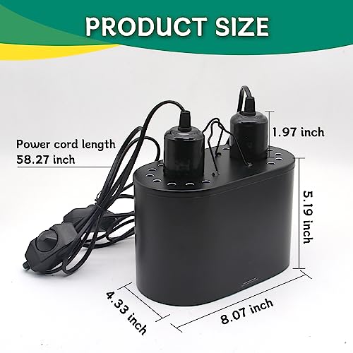 Dual Reptile Deep Dome Lamp Fixture with Temperature Adjustment,Dual Deep Cap Combo Integration Design Heat Lighting Lamp UVB Light with Independent Switches, for Reptile Snake and Tortoise