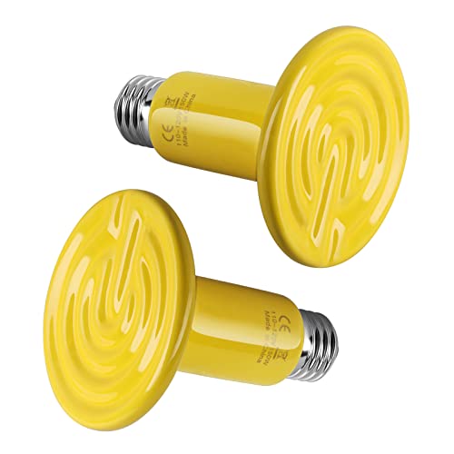 Simple Deluxe 150W 2-Pack Ceramic Heat Emitter Reptile Heat Bulb No Light, LCD Digital Aquarium Thermometer, for Reptile Amphibian, 2 Pack, Yellow - color: Yellow, size: 2 Pack