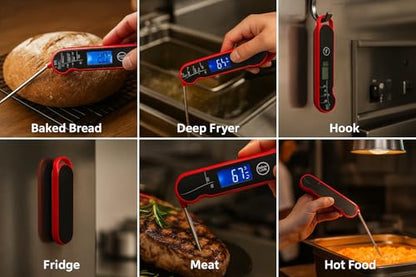FIRELINE Digital Thermometer – Ultra Fast Waterproof Thermometer with Backlight, Foldable Probe & Magnetic Back – Commercial-Grade Instant Read for Grilling, Cooking, BBQ, Smoker, Kitchen Use