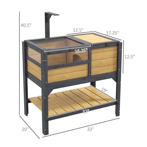 Turtle Habitat Enclosure, Large Wooden Tortoise House for Indoor and Outdoor Use, Reptile Enclosure with Openable Roof & Secure Locking System (Yellow+Storage Shelf)