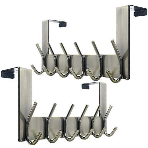 WEBI Over The Door Hooks,Door Hanger,Over Door Towel Rack,Door Coat Rack Hanger,6 Hooks for Hanging Towels,Clothes,Hats,Behind Back of Bathroom,Bronze,2 Packs - color: Z Bronze, size: 2 Pack
