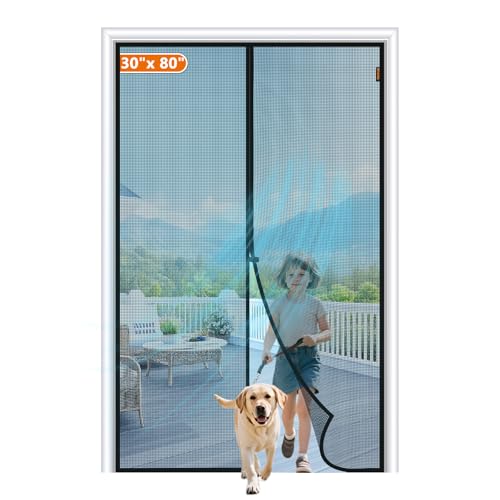 MAGZO Magnetic Screen Door Fit Door Size 30 x 80 Inch, Screen Size 32" x 81" Sturdy Magnet Middle Opening Screen Mesh - size: Fit Door Size 30 x 80 Inch