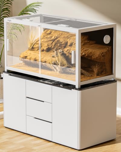 65 Gallon Reptile Tank, Reptile Enclosure Front Sliding Door Stackable Ventilation Anti-Escape Locks and no-Fingerprint Handles maximizes UVB Penetration (White, 65 Gallon) - color: White, size: 65 Gallon