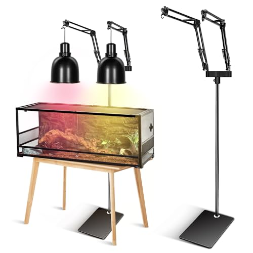 Enhon Reptile Heat Lamp Stand, Dual Reptile Light Stand with Two Flexible Brackets, Adjustable Heat Lamp Stand (15.7-74.3inch) with 360° Swing Arm and Anti tip Clip for Bearded Dragon Turtles Snake