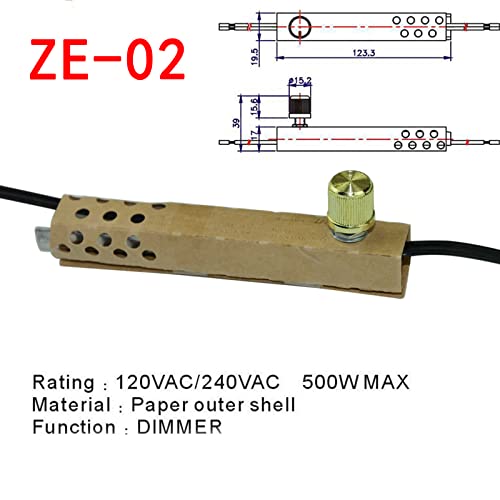 Zing Ear ZE-02 Rotary Dimmer Switch for Floor Lamps Halogen Incandescent LED Lights Bulbs 120VAC 240VAC 500W MAX Part Replacement Kits Repair Tools Paper Outer Shell Easy to Install Durable