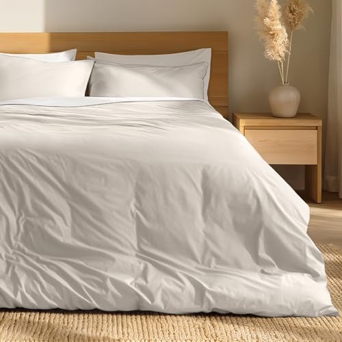 Bare Home 100% Organic Cotton Queen Duvet Cover Set - Crisp Percale Weave - Lightweight & Breathable - Cooling Duvet Cover Set (Queen, French Beige) - color: 04 - French Beige (No Comforter), size: Queen