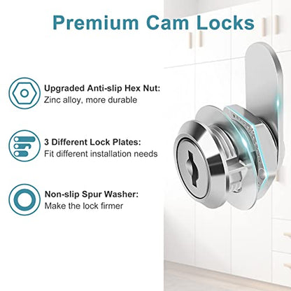 Cam Locks Cabinet Locks Keyed Alike, 5/8'' (Length) Cylinder Fits on 3/8'' Max Panel Thickness, Secure Files Drawers Mailbox RV Storage Locks Replacement Set, Zinc Alloy(5/8 Inch 16Pcs) - size: 5/8 Inch 16Pcs