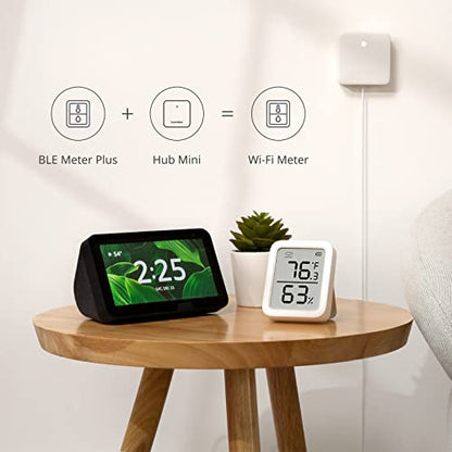 SwitchBot Thermometer Hygrometer, Bluetooth Indoor Humidity Meter for Home, Temperature Sensor with App Control, Large LCD Display, Notification Alerts (Meter Plus *2+Hub mini) - color: Meter Plus *2+Hub mini