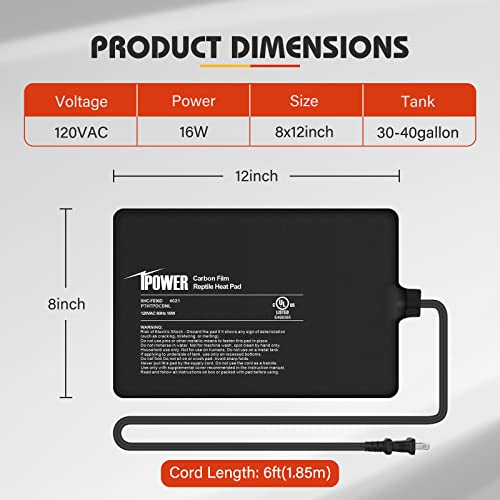 iPower 8X12 Inch 16W Under Tank Heater Warmer, 30-40 Gallon Terrarium Heat Mat for Amphibian, Plant Box or Other Small Animals, 2 Pack - size: 8 X 12 Inch, style: 2 Pack