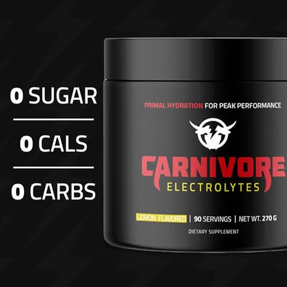 Carnivore Electrolytes Lemon Keto Electrolytes Powder, 90 Servings - Daily Electrolyte Hydration Powder, Sugar Free Electrolytes, Zero Calories - Good for Carnivore Diet, Preworkout, & Post Workout