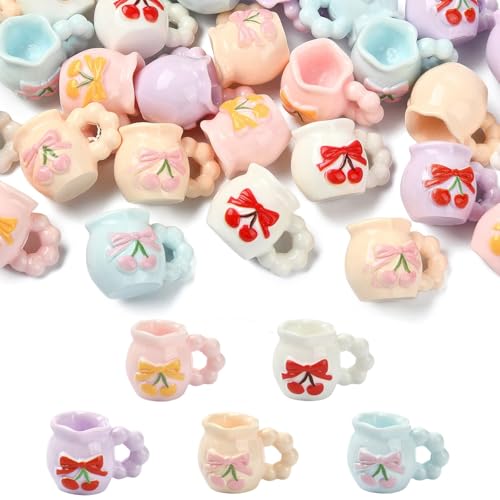 30 pcs 5 Colors Resin Vase Miniature Figurines Cherry Bowknot Imitation Vase Dollhouse Accessories for Micro Landscape DIY Ornament Decor - color: 30pcs-23x32.5x22mm-resin Vase Figurines