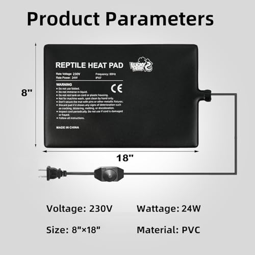 LUCKY HERP Reptile Heat Pad 8x18 Inch 24w, Under Tank Terrarium Heating Pad with Adjust Knob, Reptile Heat Mat for Turtle, Lizard, Hermit Crab, Frog, Snake - size: 8x18 Inch