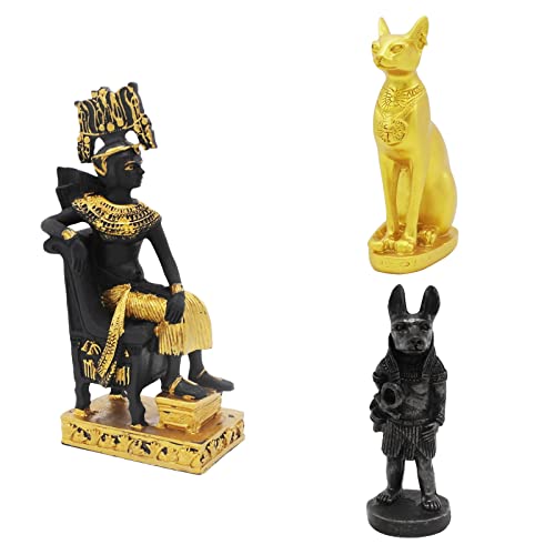 Egyptian Cleopatra Anubis Bastet Fish Tank Decor Decorations (Set of 3) Statue Sculpture Reptile Turtle Lizard Spider Tanks Terrarium Ornament Pet - color: Cleopatra Anubis Bastet