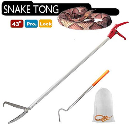 Snake Tong Rattle Snake Reptile Catcher Grabber,with Wide Jaw and Comfortable Grip Handle, Handling Tool Equipped with Snake Hook and Bagging,More Professional (43 Inch（110cm）) - style: 43 Inch（110cm）