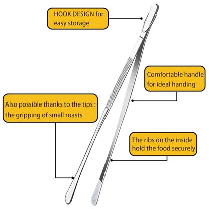 JETKONG 12-Inch Fine Tweezer Tongs Long Cooking Tweezer Stainless Steel Kitchen Tweezers